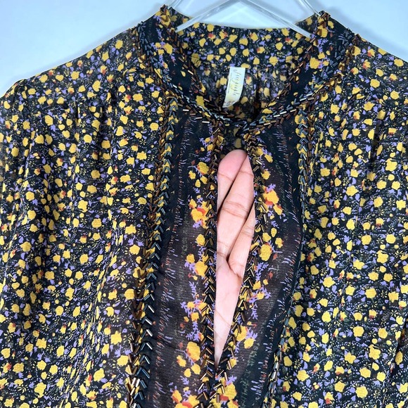 Free People Women's If I Had You Top M Floral Beaded Embellished Peplum Blouse - Picture 7 of 12